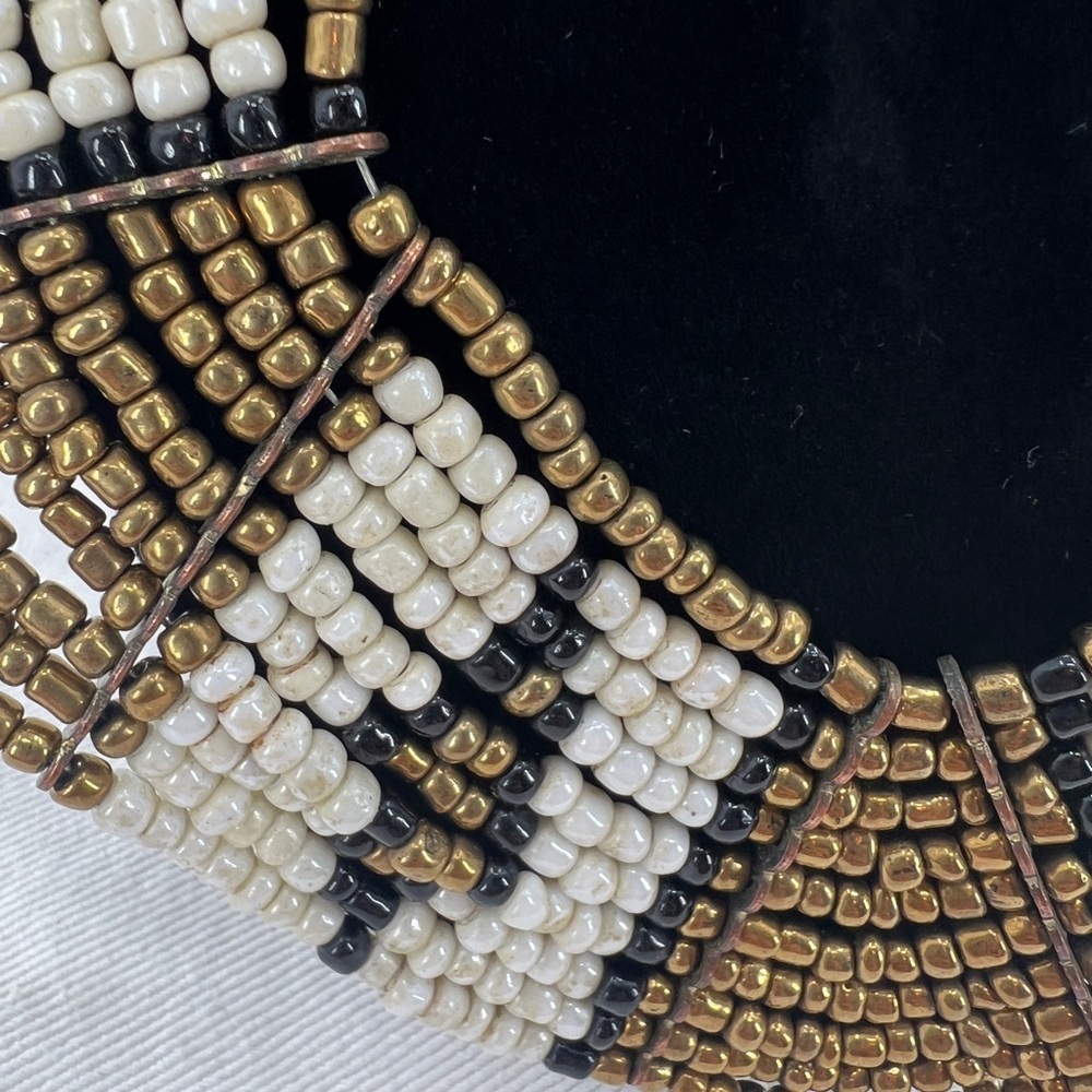 Statement Collar Necklace Multi Strand Black, Gol… - image 3